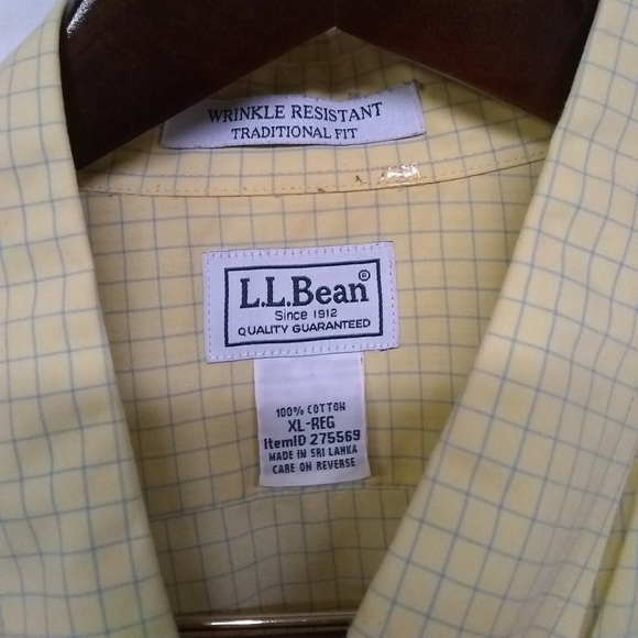 LL Bean Men's Plaid Cotton Shirt Long Sleeve Wrinkle Resistant Yellow Sz XL/54. - Picture 2 of 6